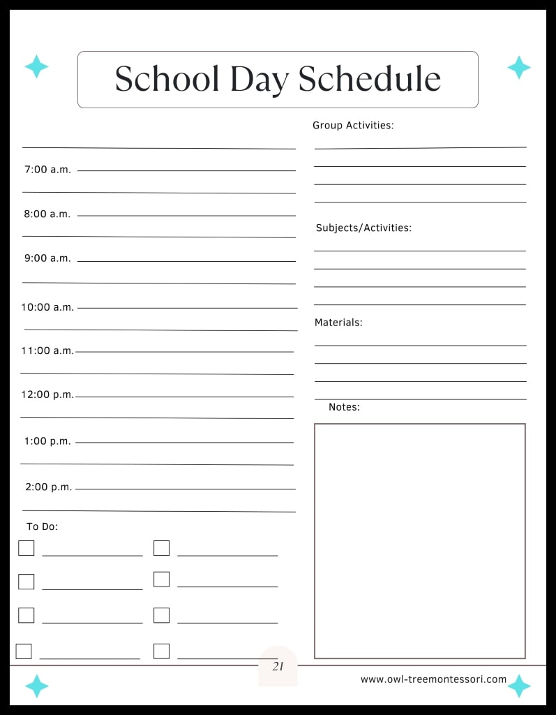 Daily Homeschool Schedule Planner