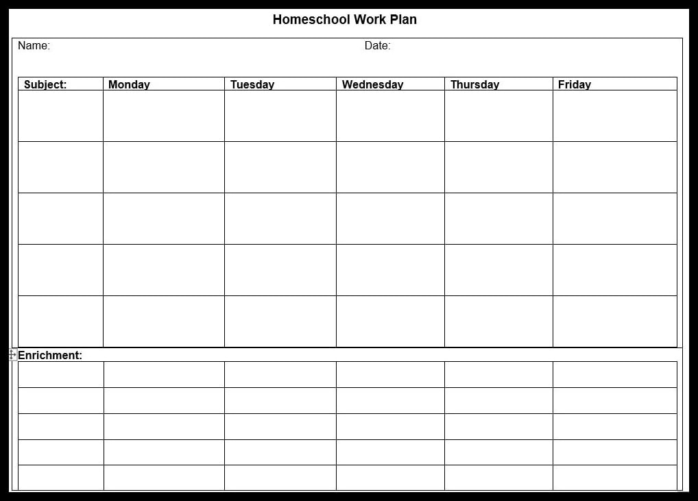 Free Weekly Homeschool Planner